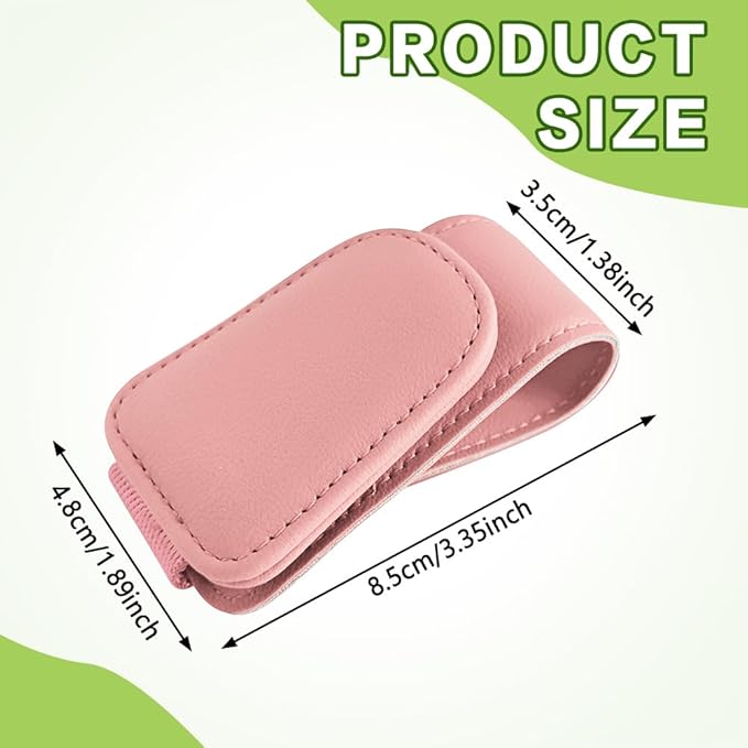 Sunglass Holder for Car, Sunglasses Clip for Car Visor, Magnetic Leather Vehicle Eyeglass Hanger Clip, Auto Ticket Card Glasses Organizer Clamp Accessories for SUV Sedan (Pink)