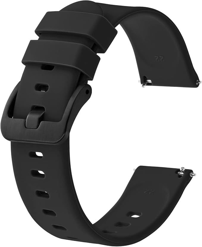 BISONSTRAP Silicone Watch Bands, Slim Watch Straps with Quick Release, 18mm, Black with Black Buckle