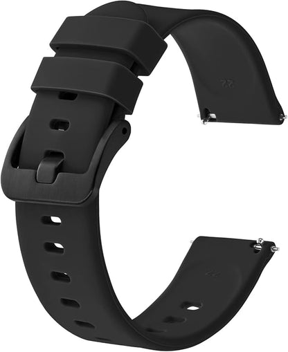 BISONSTRAP Silicone Watch Bands, Slim Watch Straps with Quick Release, 18mm, Black with Black Buckle