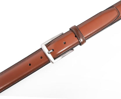 Mens Genuine Leather Dress Belt for Men, Handmade, 100% Cow Leather,Classic Casual and Business Belt Prong Buckle