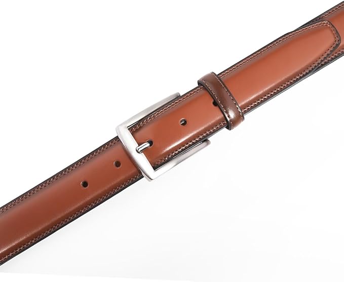 Mens Genuine Leather Dress Belt for Men, Handmade, 100% Cow Leather,Classic Casual and Business Belt Prong Buckle