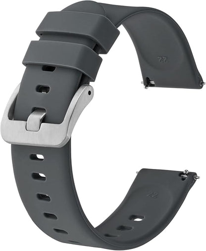 BISONSTRAP Silicone Watch Bands, Slim Watch Straps with Quick Release, 22mm, Grey with Silver Buckle