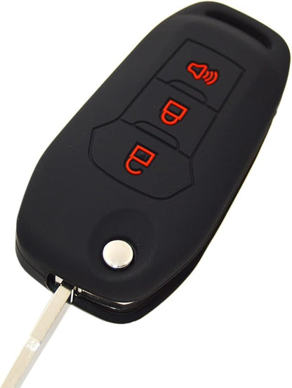 Silicone Key Fob Cover Remote Protector for Ford F150 F250 F350 F450 F550 Raptor Ranger Transit Fusion Bronco EcoSport Escape Explorer Expedition Lightning Maverick XLT (Flip Key)