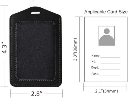Larpur Pack of 2 Genuine Leather Badge Holders with 1 Clear ID Window, Vertical ID Card Holders for Work, School, Exhibition, Black