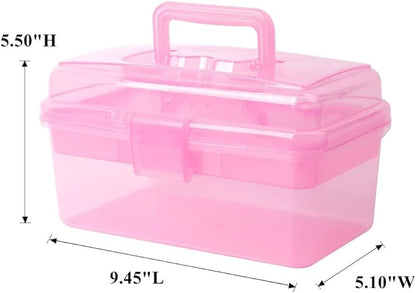 BangQiao Multipurpose Plastic Storage Container Organizer Box Case with Removable Tray and Handle for Art, Craft, Sewing Supplies, Clear&Pink