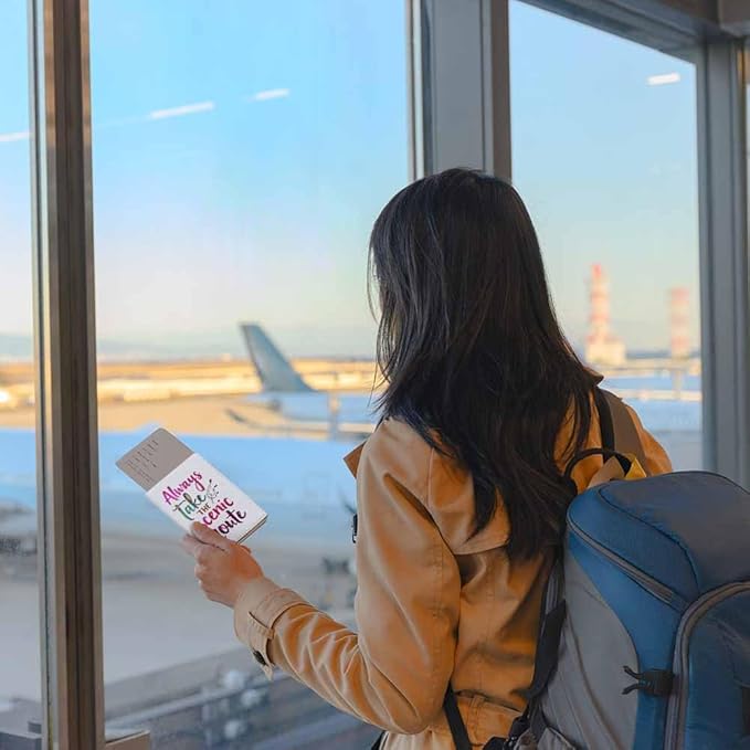 Word Design Passport Holder for Travel Always Take the Scenic Route PU Leather Passport Cover Wallet Cute Passport Card Holder for Women and Men