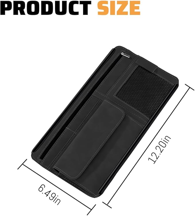 Car Sun Visor Organizer, Leather Vehicle Visor Card License Storage Pouch with Glasses Holder, Multifunctional Auto Interior Sunshade Document Pocket Organizer, Universal for Vehicles (Black)