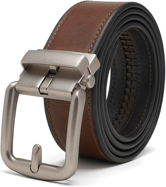 Fabio Valenti Men's Genuine Leather Ratchet Dress Belt with Automatic Buckle, Adjustiable Sizes, Handmade, All leather Strap