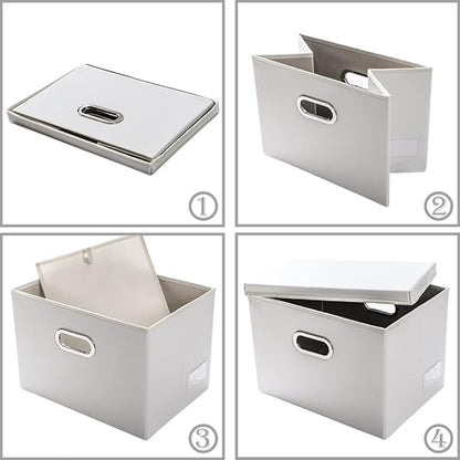 PRANDOM Foldable Storage Bins with Lids [5-Pack] Leather Fabric Collapsible Storage Boxes Organizer Containers Baskets Cube with Cover for Bedroom Closet Office Nursery White (14.9x10.8x10)