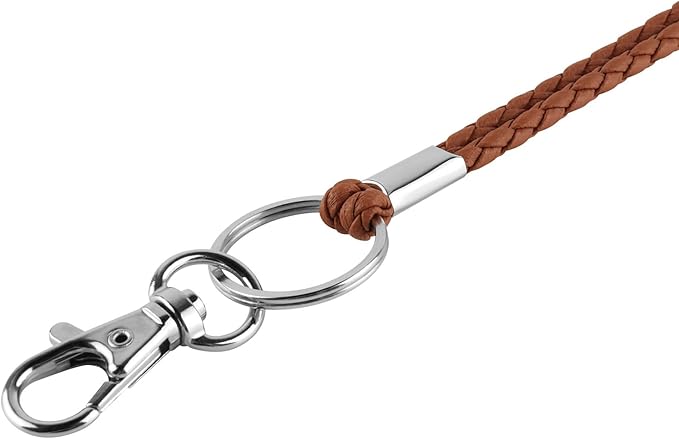 PLENTY Braided Leather Lanyard, 2PCS Handmade Strong Office Long Neck Strap with Clasp and Keychain for ID Badge and Keys
