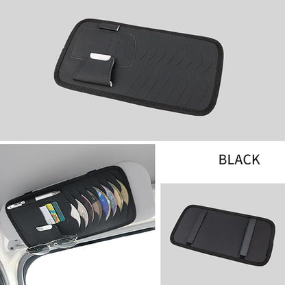 1Pc Leather Car CD Holder, Car Visor CD Storage Pocket, Multi-functional Storage Folder for CDs Sunglasses Cards Pens, Universal Interior Accessories for Cars (Black)