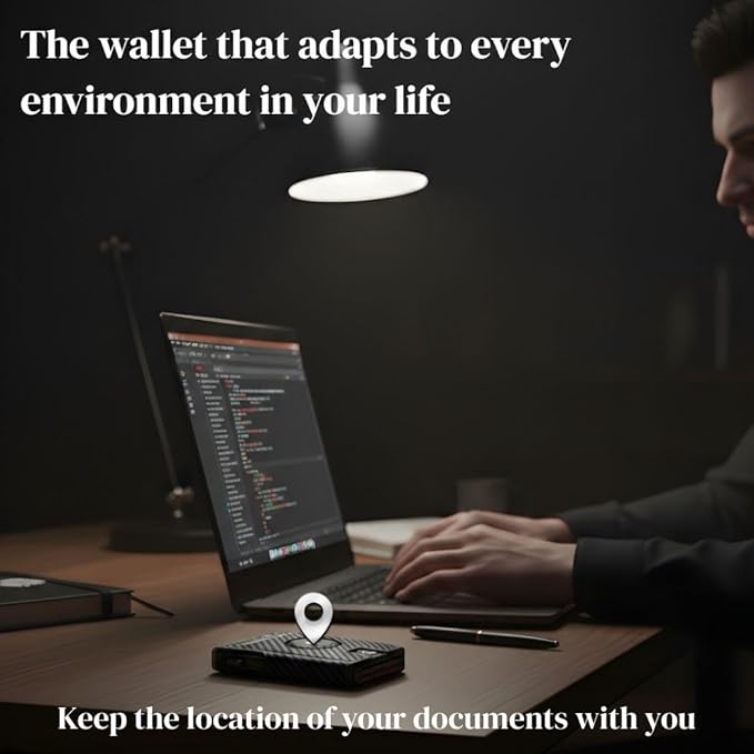 Mens Wallet with AirTag Holder, RFID Blocking, Pop-Up Aluminum Card Holder, ID Window, Money Clip, Fits up to 12 Cards, Slim & Minimalist, Smart, MicroFiber (Black), Gift Box, Billetera para Hombre