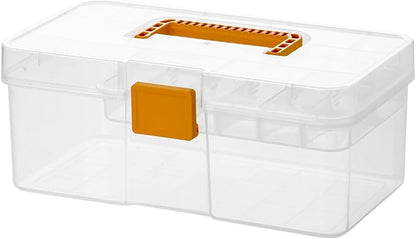 Vidifor Plastic Clear Portable Handled Storage Box with Adjustable Dividers Art Supply Organizer Multipurpose Home Utility Box for Craft, Sewing, Medicine, Makeup, Office Supplies (L, Clear)