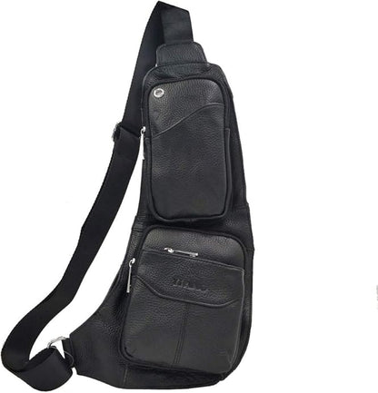 Hebetag Leather Sling Bag Crossbody Backpack for Men Women Travel Outdoor Camping