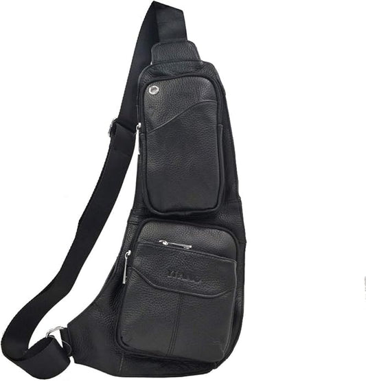 Hebetag Leather Sling Bag Crossbody Backpack for Men Women Travel Outdoor Camping