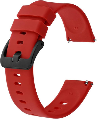 BISONSTRAP Silicone Watch Bands, Slim Watch Straps with Quick Release, 22mm, Red with Black Buckle