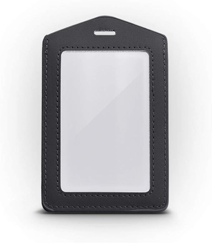 Teensery 2 Pcs Vertical Leather ID Badge Holder Waterproof Clear Card Holder for School ID Office ID, Black and Silver Gray(Only Holder)