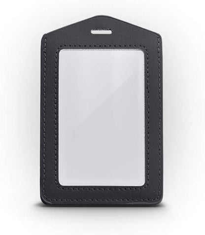 Teensery 2 Pcs Vertical Leather ID Badge Holder Waterproof Clear Card Holder for School ID Office ID, Black and Silver Gray(Only Holder)
