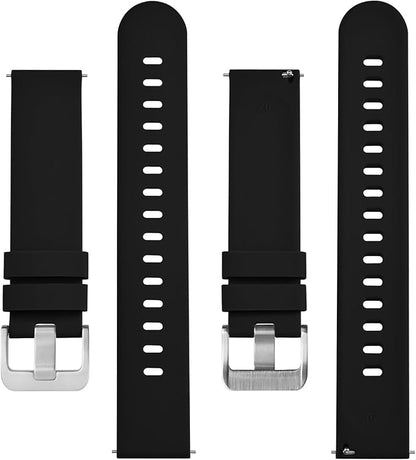 BISONSTRAP Silicone Watch Bands, Slim Watch Straps with Quick Release, 21mm, Black with Silver Buckle
