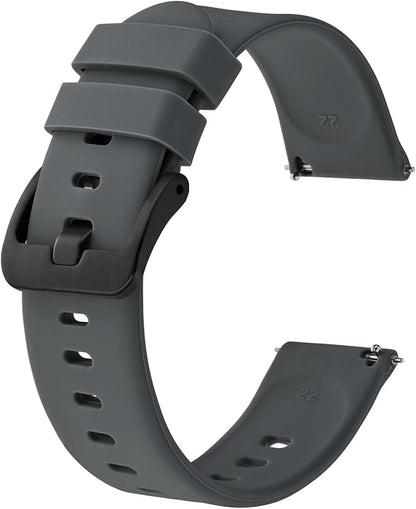 BISONSTRAP Silicone Watch Bands, Slim Watch Straps with Quick Release, 21mm, Grey with Black Buckle