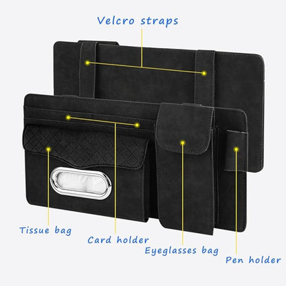 Car Sun Visor Organizer for Lexus LC 2017–2025 2026 Z100,Multi-Pocket Auto Visor Storage Pouch with Tissue Holder,Eyeglass Case,Card Slots & Pen Holder,Sun Visor Organizer