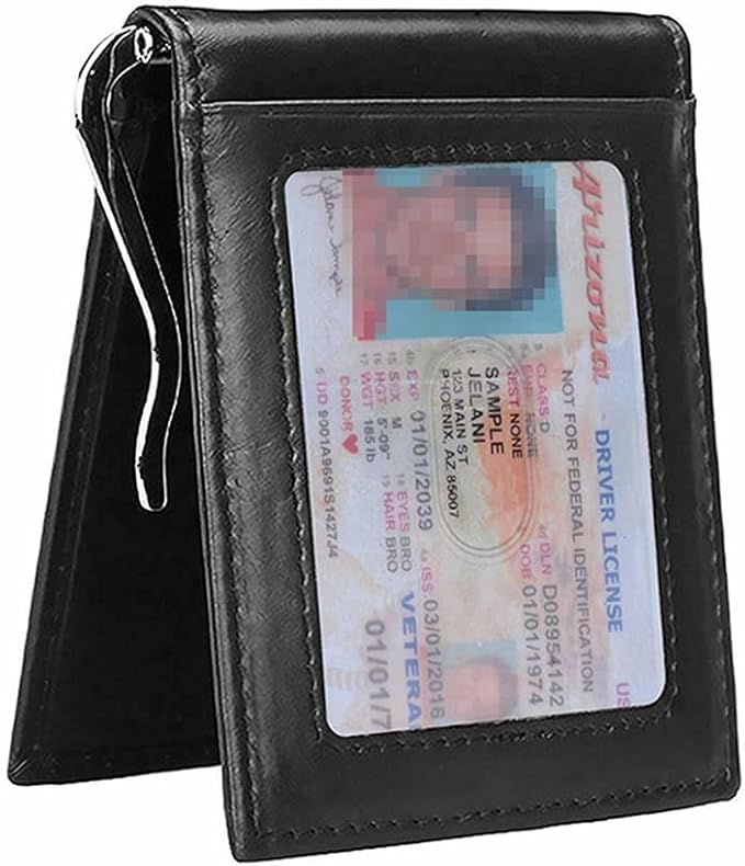RFID Men's Leather Slim Bifold Money Clip Wallet Front Pocket Credit Card Holder