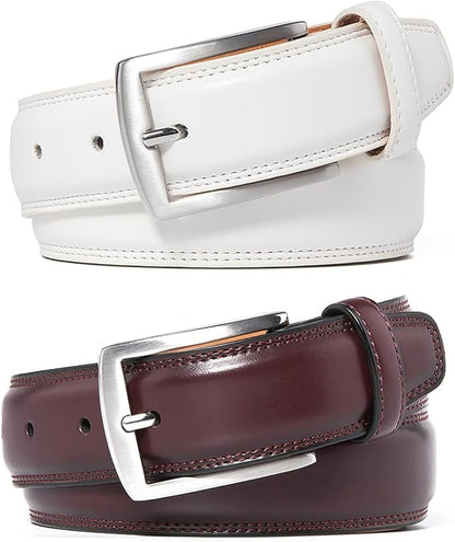 Mens Genuine Leather Dress Belt for Men, Handmade, 100% Cow Leather,Classic Casual and Business Belt Prong Buckle