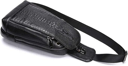 Hebetag Crocodile Genuine Leather Sling Chest Bag for Men&Women Travel Outdoor Hunting Hiking Camping Crossbody Shoulder Pack Pouch Backpack Daypack Black