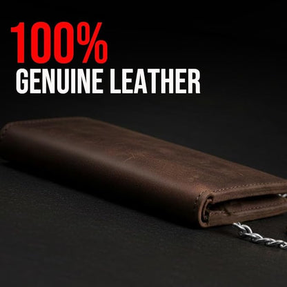 IBRO VINTAGE Motorcycle Chain Wallet for Men – Premium Cowhide Leather, RFID Tri-Fold Biker Wallet with Heavy Duty Chain for Bikers Truckers & Hunters, Credit Card Money Organizer Long Wallet | Long Trifold, RFID Blocking, Men's, Trucker Biker