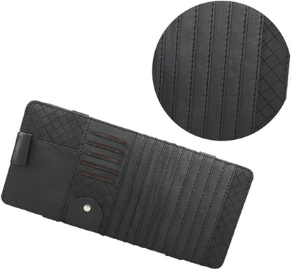 GLEAVI Multi-Functional Sun Visor Leather Organizer Bag for Car Premium Storage for Pens and Cards Stylish Vehicle Accessory Black