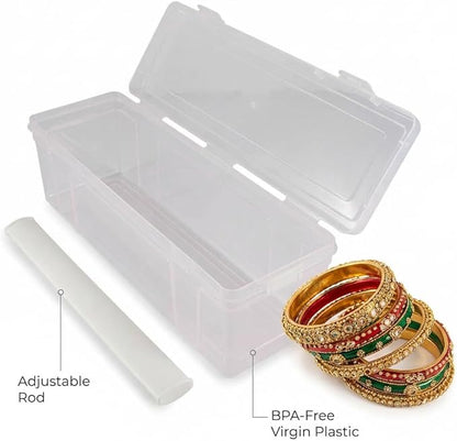 Multipurpose Plastic Storage Box with 1 Adjustable Rods l Storing Box For Bangles, Chuda, Kada, Watches, Scrunchies I (Transparent_1-Rod)