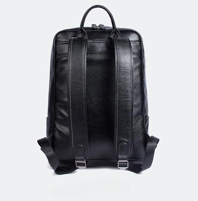Genuine Leather Backpack for Men Travel Laptop Bag Casual Daypack Business Briefcase Durable Work Bag Gift Box (Black)