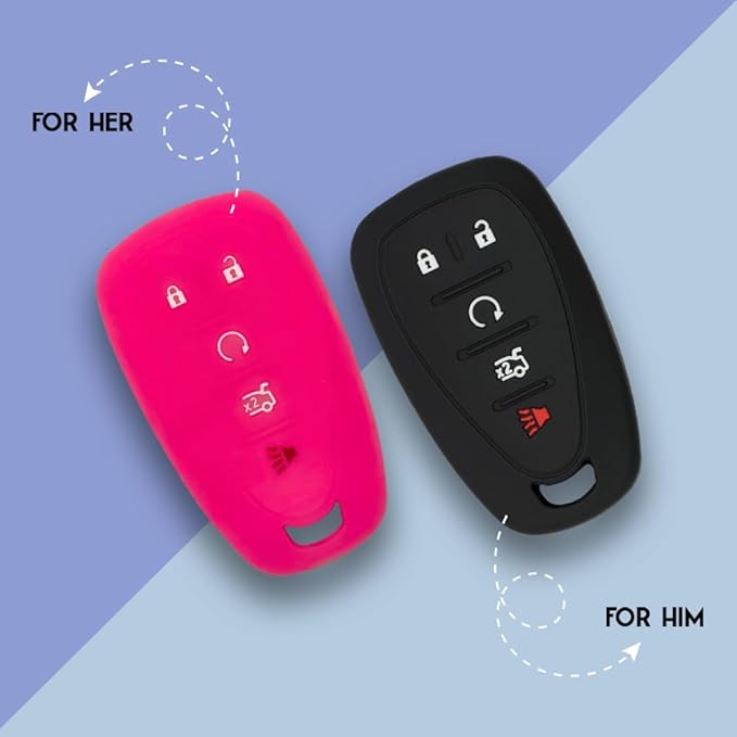 Autobase Silicone Key Fob Cover for Chevy Malibu Camaro Trax Traverse Trailblazer Sonic Cruze Blazer Volt Equinox Spark | Car Accessory for Chevrolet | Key Protection Case 2 Pcs (Black & Pink)