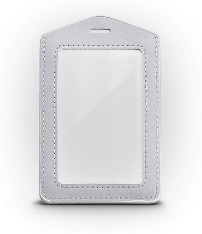 Teensery 2 Pcs Vertical Leather ID Badge Holder Waterproof Clear Card Holder for School ID Office ID, Black and Silver Gray(Only Holder)
