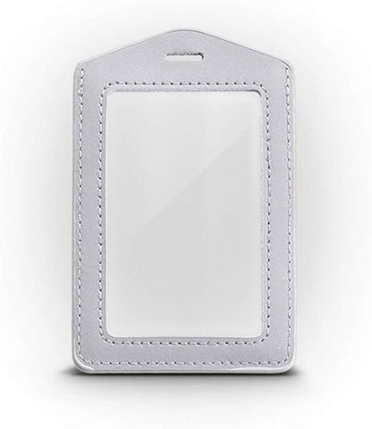 Teensery 2 Pcs Vertical Leather ID Badge Holder Waterproof Clear Card Holder for School ID Office ID, Black and Silver Gray(Only Holder)