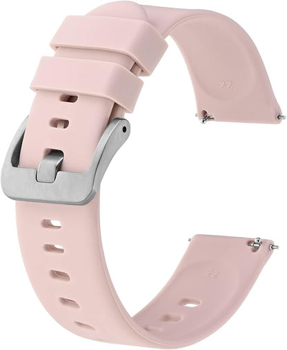 BISONSTRAP Silicone Watch Bands, Slim Watch Straps with Quick Release, 14mm, Pink with Silver Buckle