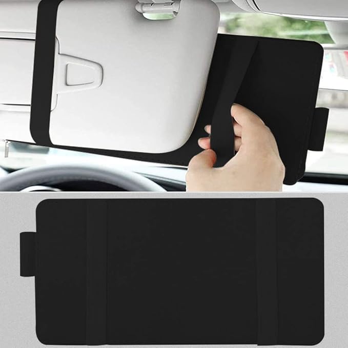 1 Pack Car Sun Visor Organizer, Sunglasses Holder for Car Sun Visor, Auto Interior Accessories Pocket Organizers Can Store for Sunglasses, Documents, Cards, Pen, Drivers License (Black)