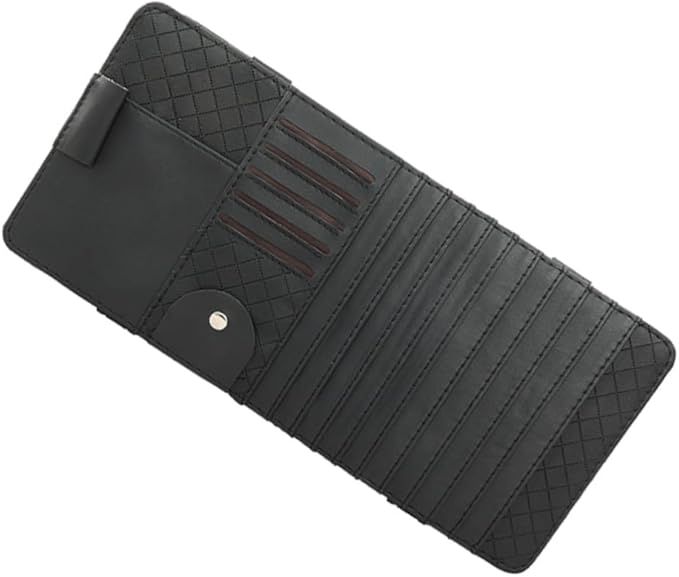 Multi-Functional Sun Visor Leather Organizer Bag Slot for Car CD Pen Card Storage Holder Black Convenient Vehicle Visor Storage Pouch for Cars and Suvs