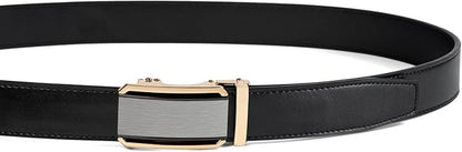 Founders & C Men's Ratchet Belt 1 3/8",Leather Dress Belt Adjustable with Click Sliding Buckle Trim to Exact Fit