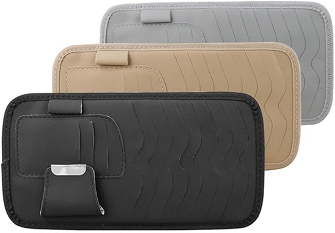1Pc Leather Car CD Holder, Car Visor CD Storage Pocket, Multi-functional Storage Folder for CDs Sunglasses Cards Pens, Universal Interior Accessories for Cars (Black)