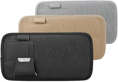1Pc Leather Car CD Holder, Car Visor CD Storage Pocket, Multi-functional Storage Folder for CDs Sunglasses Cards Pens, Universal Interior Accessories for Cars (Black)