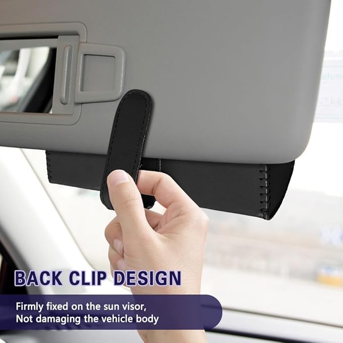 Sunglasses Holder for Car Sun Visor, Sunglass Organizer for Car, Magnetic Leather Eyeglasses Protective Storage Case, Waterproof Glasses Organizer Visor Accessories for Vehicles (Black)