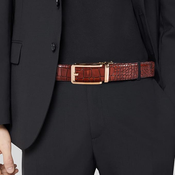 Barry.Wang Mens Belts Leather Ratchet Automatic Buckle Slide Click 1 3/8" Designer Dress Fashion Classic Casual Work Business