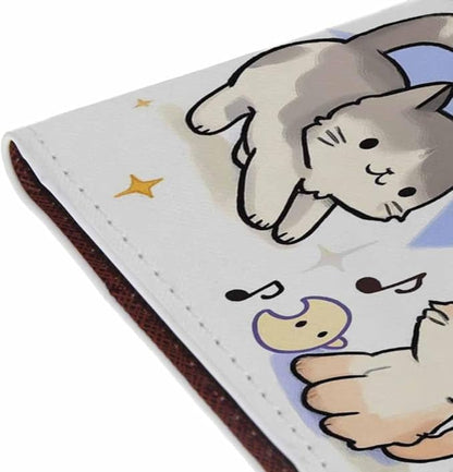 Kitten Passport Holder for Travel Music Cat Star PU Leather Passport Cover Wallet Cute Passport Card Holder for Women and Men