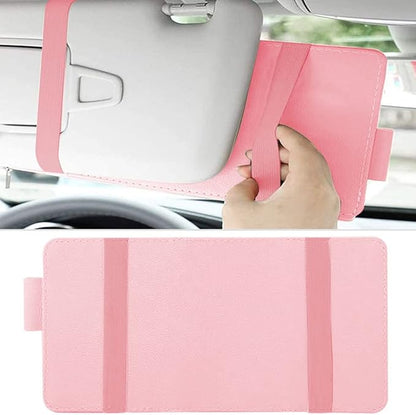 Car Sun Visor Organizer, 1 Pack Sunglasses Holder for Car Sun Visor, Auto Interior Accessories Pocket Organizers Can Store Sunglasses, Documents, Cards, Pen, Drivers License (Pink)