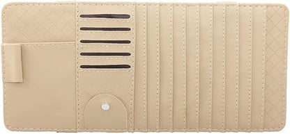Multi-Functional Sun Visor Leather Organizer Storage Bag for Pens and Cards Stylish Beige Car Accessory for Vehicle Interior