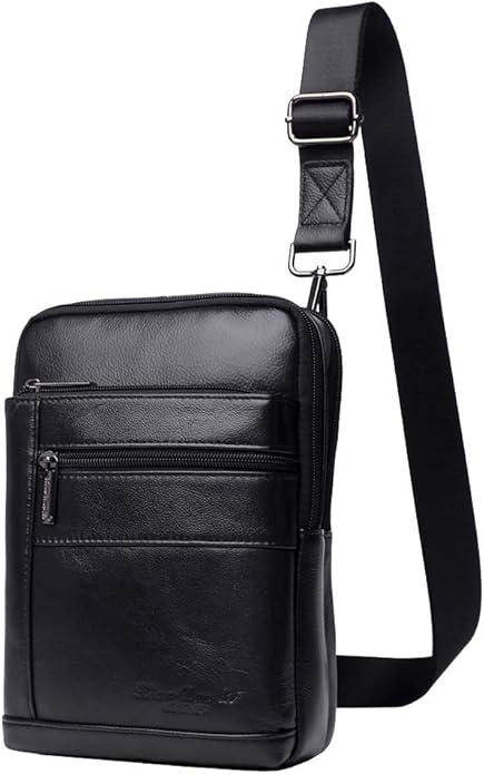 Hebetag Small Leather Sling Shoulder Bag Messenger Pack for Men Women Outdoor Travel Business