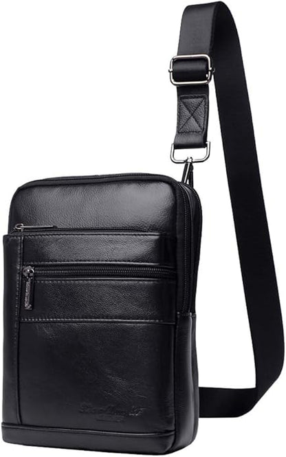 Hebetag Small Leather Sling Shoulder Bag Messenger Pack for Men Women Outdoor Travel Business