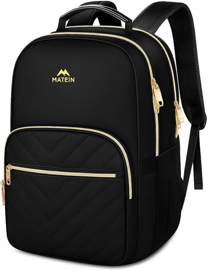 MATEIN Laptop Backpack for School, Water Resistant College Bookbag, 15.6 Inch Work Backpack for Women with Mulitiple Pockets, Stylish Computer Bag for Student, Commuter, Black