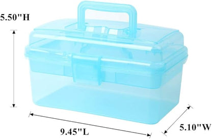 BangQiao Multipurpose Plastic Art and Craft Supply Storage Container Bin Case with Removable Tray and Handle, First Aid Box Organizer, Clear&Blue